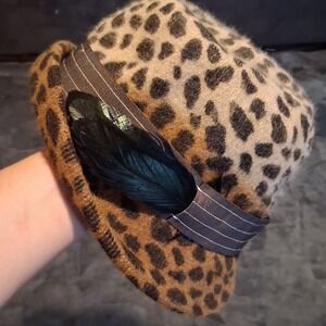 Albertus Swanepoel Tabatha Brown Cheetah Feather Chocolate Ribbon Hat Rabbit Fur